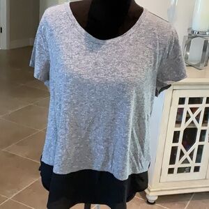 express top, gray on top, black sheer on bottom, size large